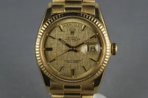 Rolex Vintage 18K YG Day Date 1803 Linen Dial