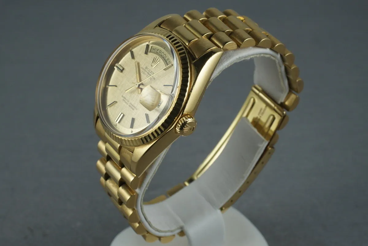 Rolex Vintage 18K YG Day Date 1803 Linen Dial