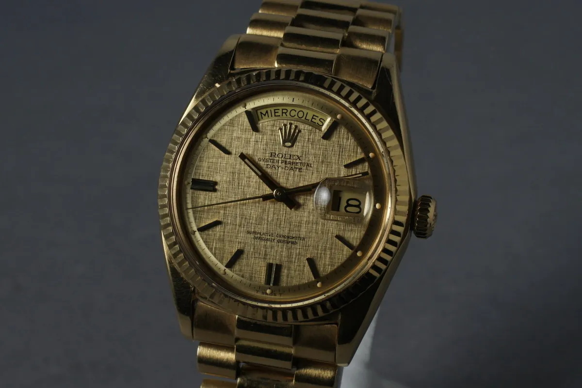Rolex Vintage 18K YG Day Date 1803 Linen Dial