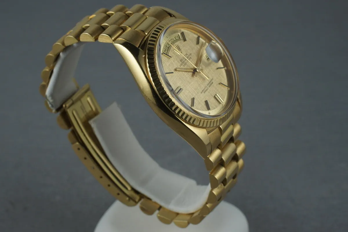 Rolex Vintage 18K YG Day Date 1803 Linen Dial