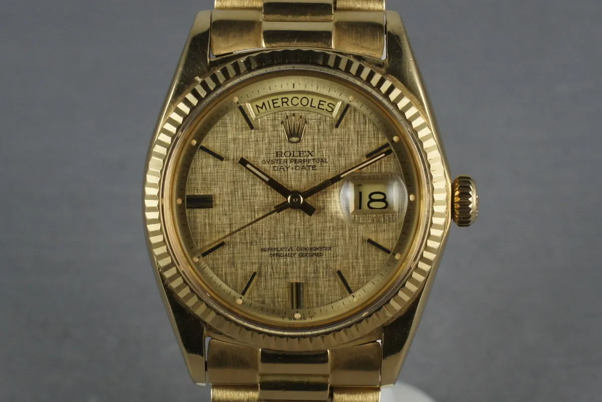 Rolex Vintage 18K YG Day Date 1803 Linen Dial