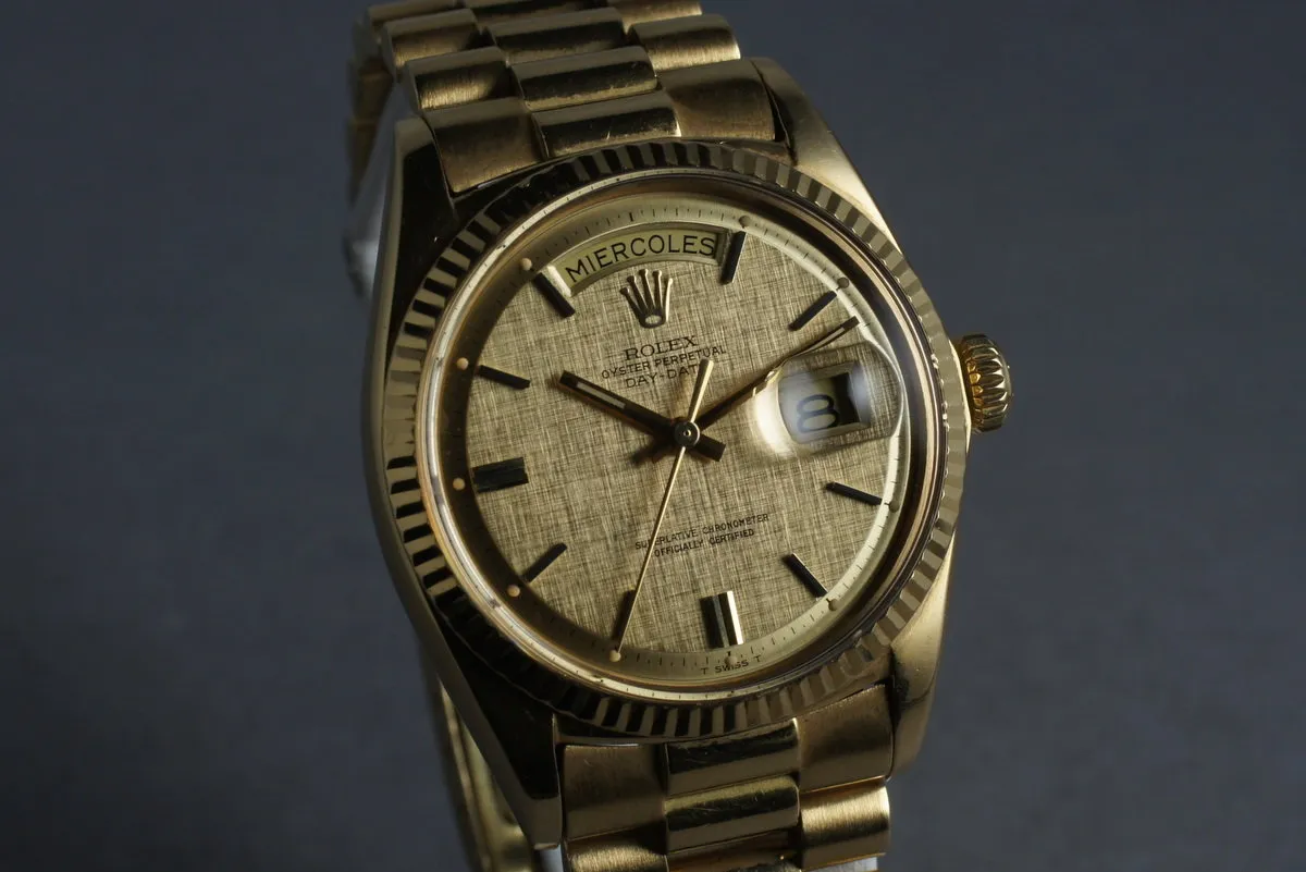 Rolex Vintage 18K YG Day Date 1803 Linen Dial