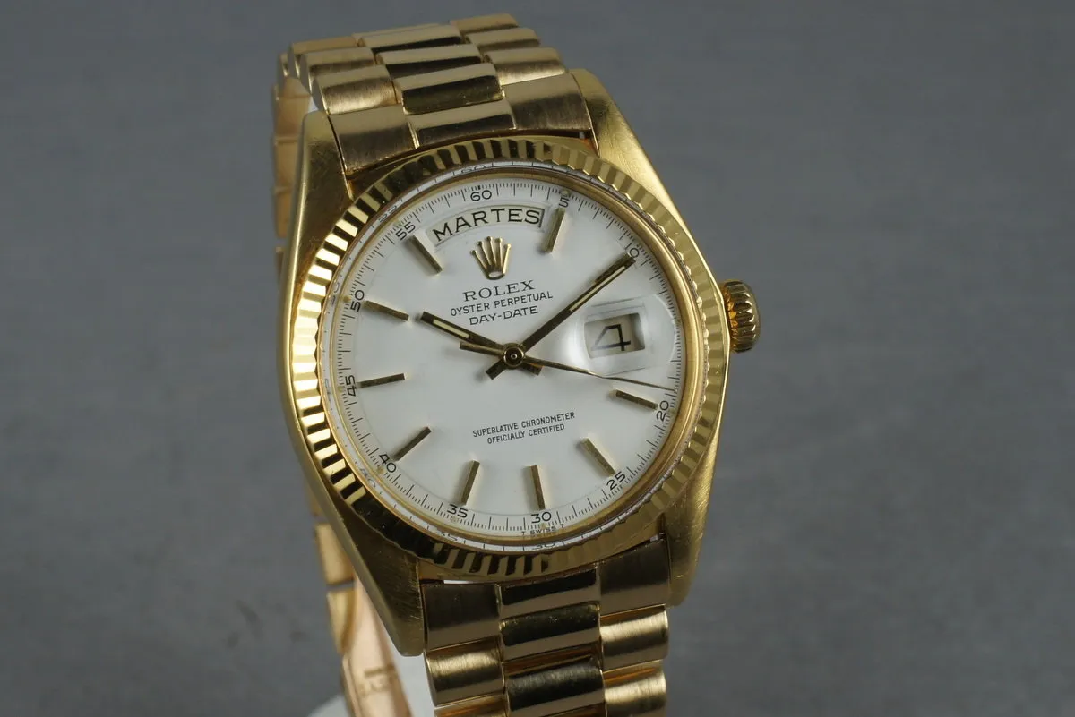 Rolex Vintage 18K YG Day Date 1803 White Dial and President Bracelet