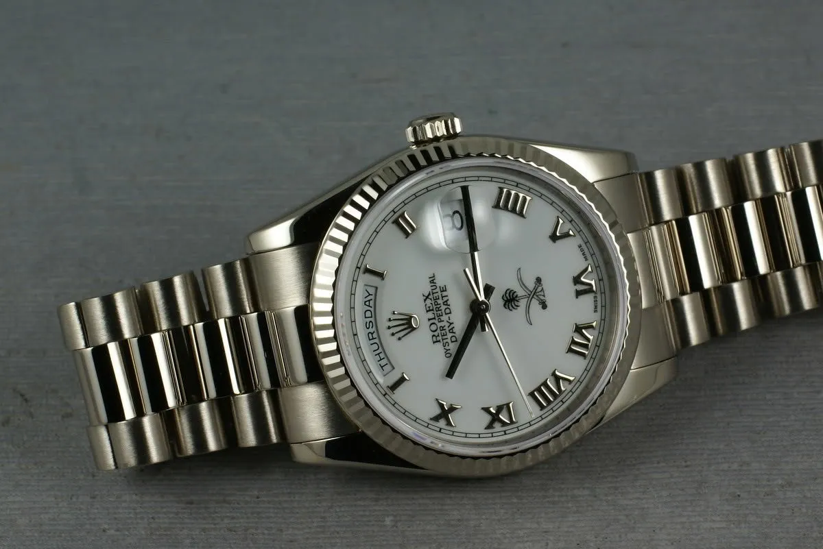 Rolex White Gold President 118239 with White Saudi Palm Tree and Sword Dial