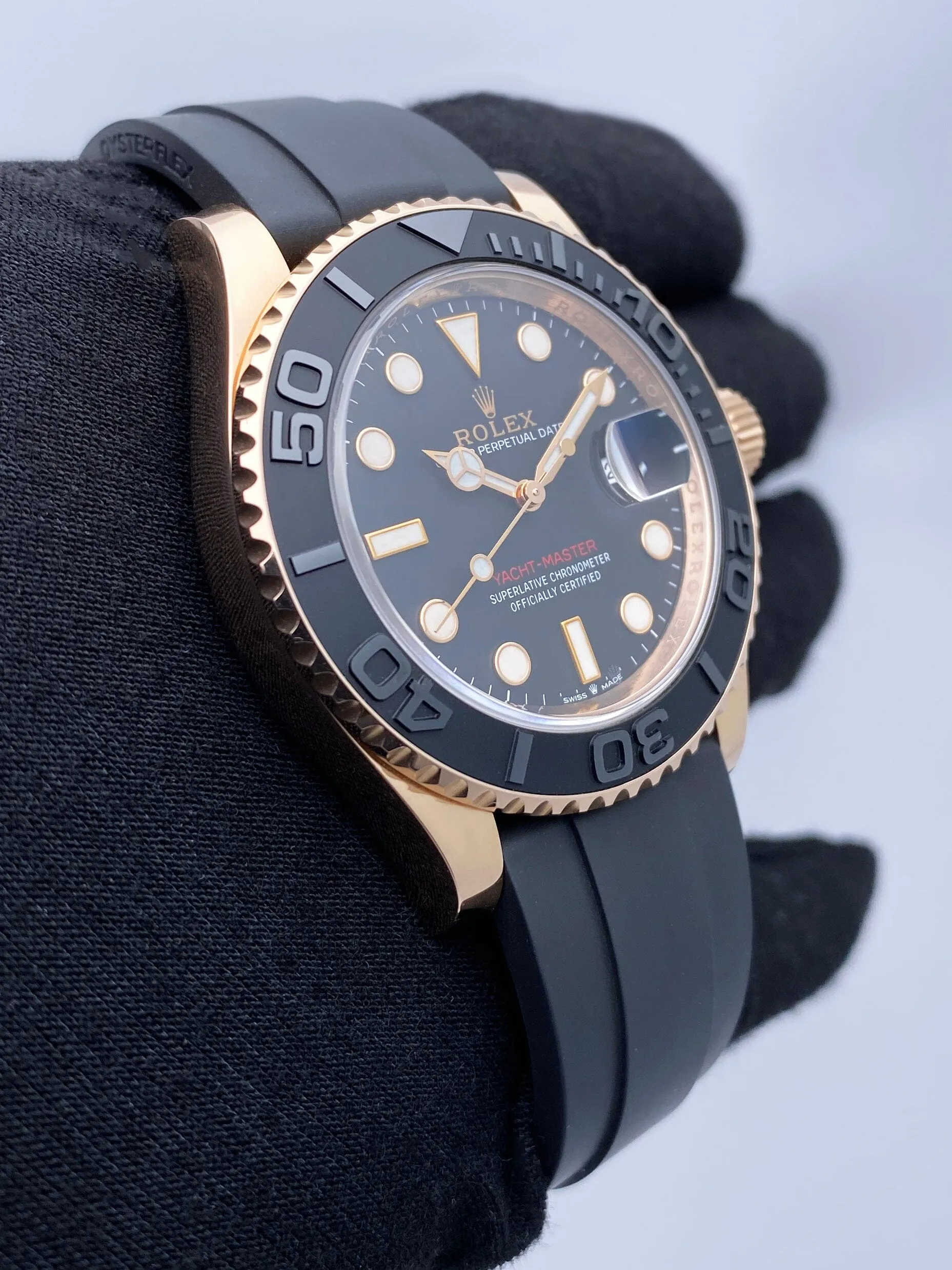 Rolex Yacht-Master 126655 Black Dial 18K Rose Gold Mens Watch Box Papers