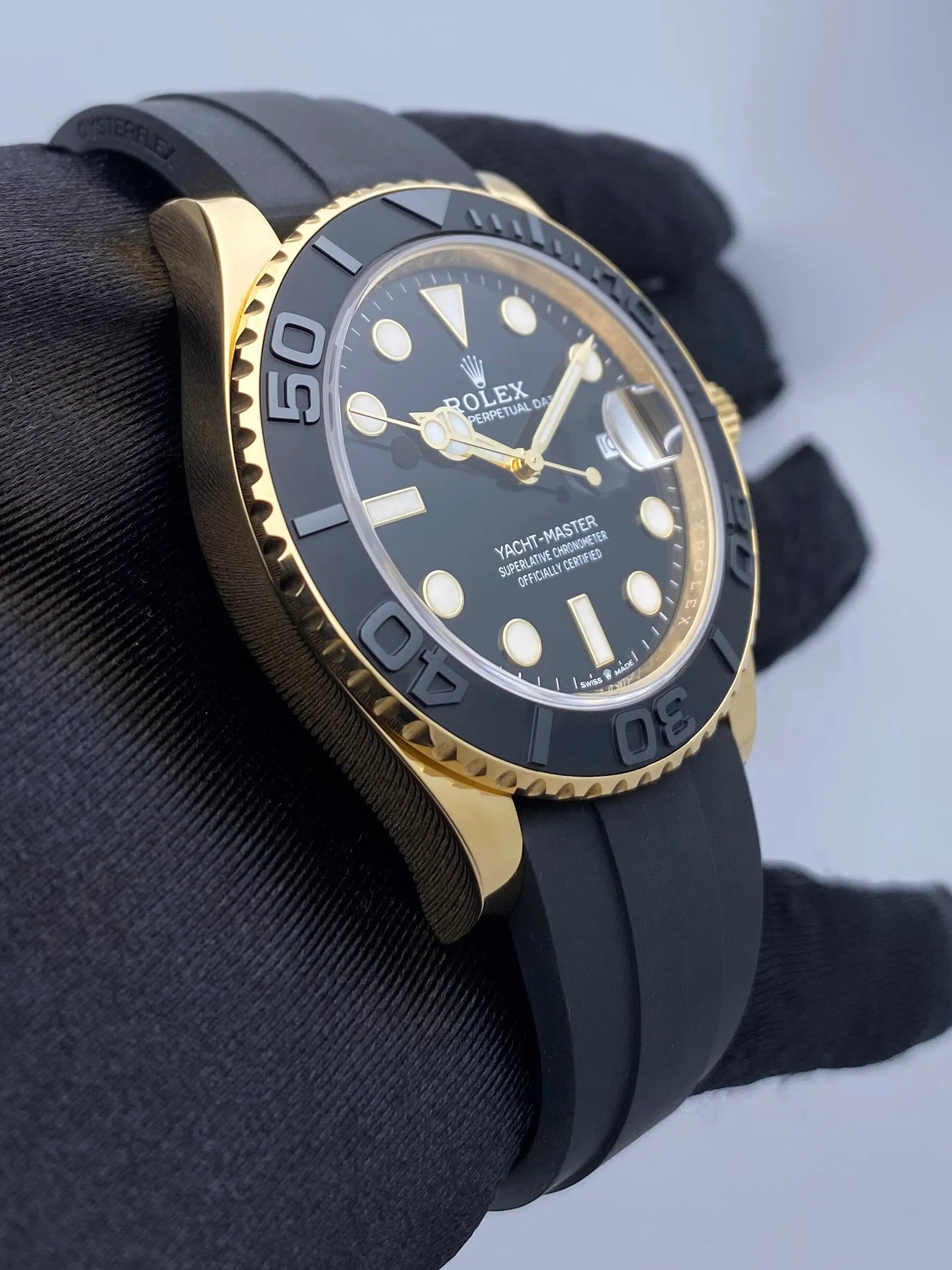 Rolex Yacht-Master 226658 Black Dial 18K Yellow Gold Mens Watch Box Papers
