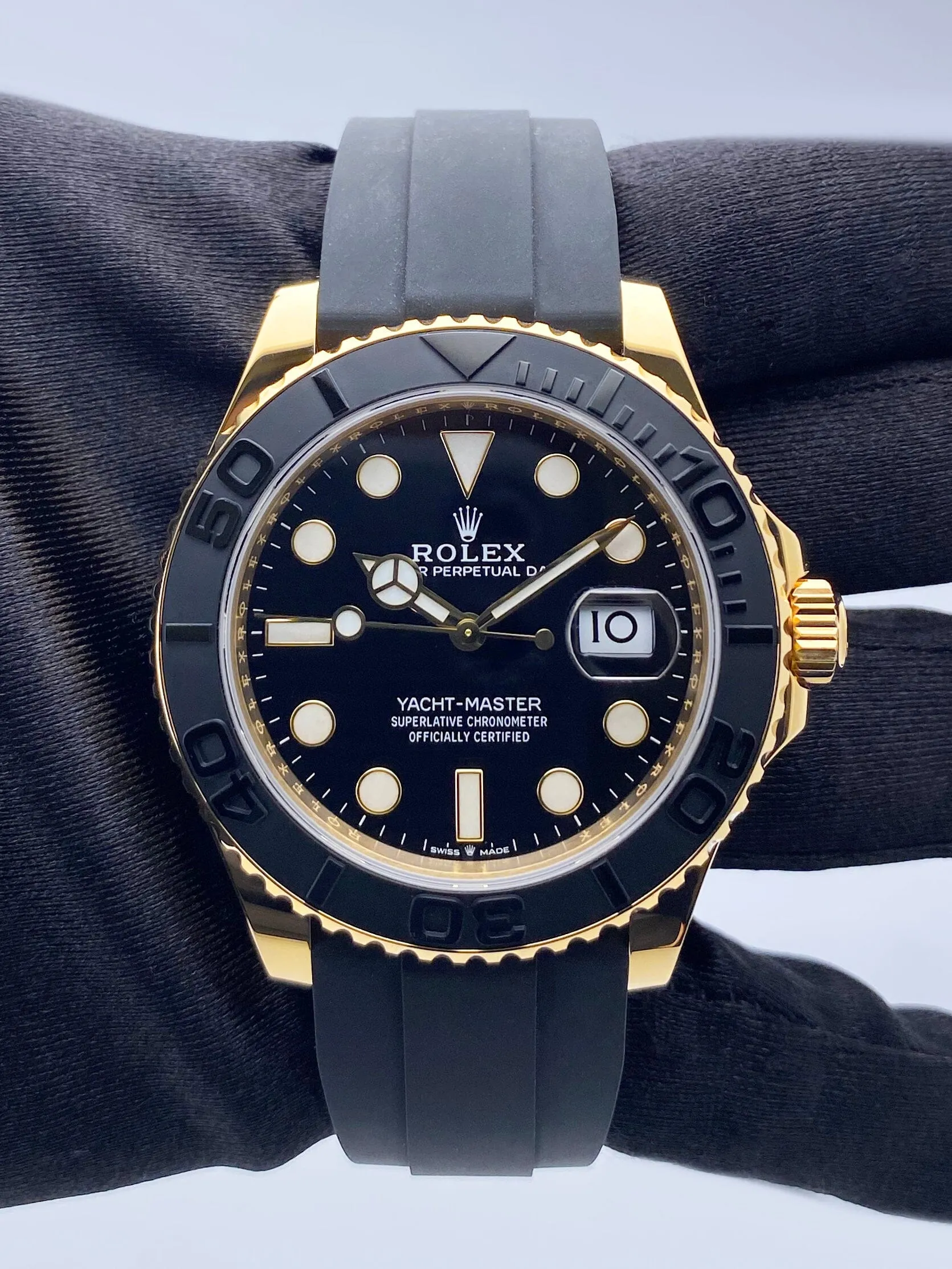 Rolex Yacht-Master 226658 Black Dial 18K Yellow Gold Mens Watch Box Papers