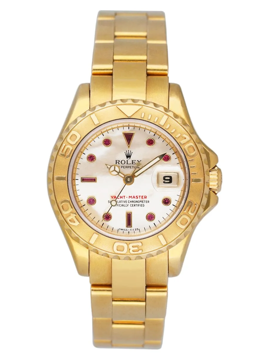 Rolex Yacht Master 69628 MOP Ruby Dial 18K Yellow Gold Watch Box Papers
