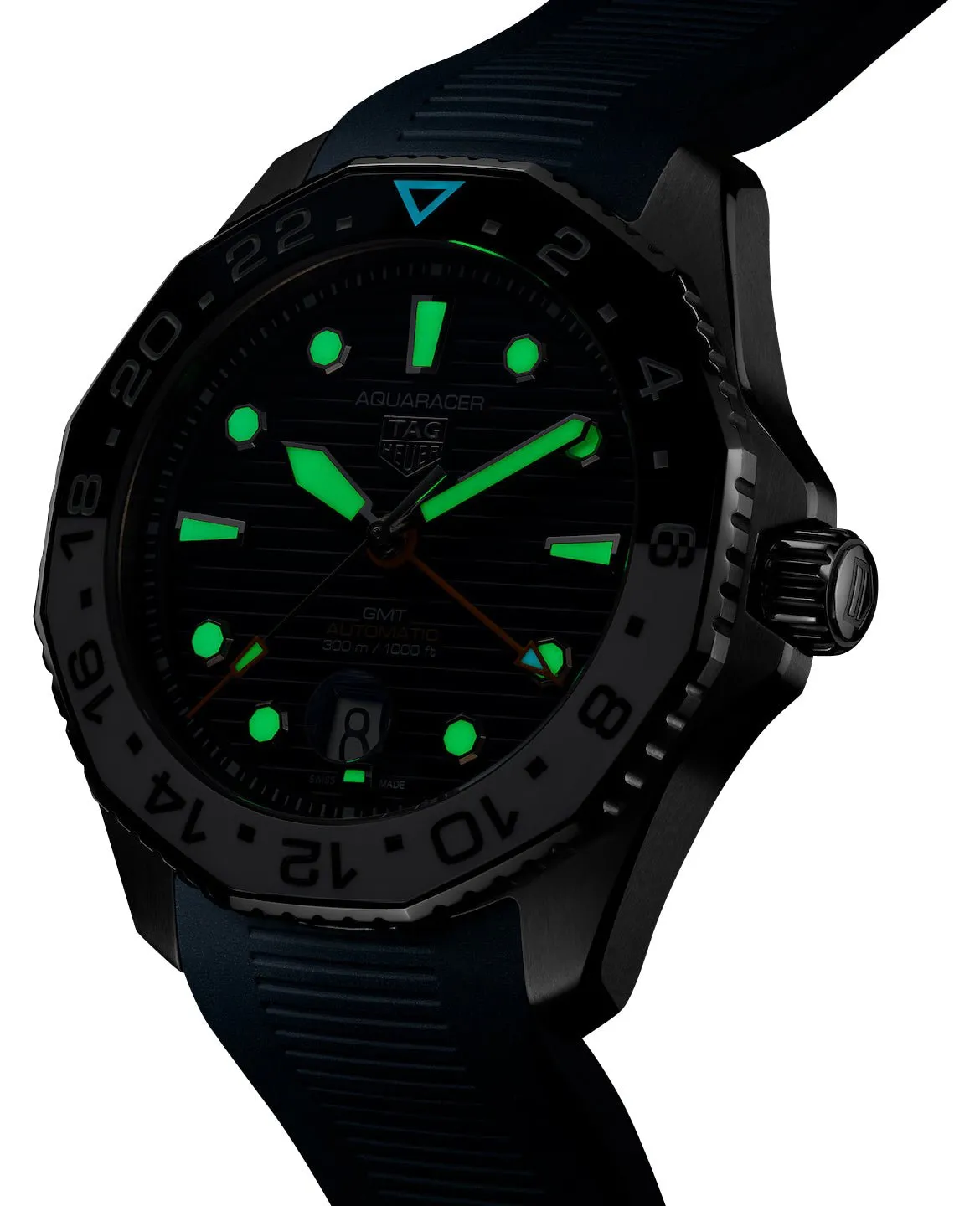 TAG Heuer Aquaracer Professional 300 GMT Automatic Stainless Steel Blue Dial Blue Rubber Strap Date Divers Mens Watch WBP2010.FT6198