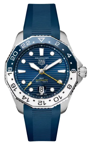 TAG Heuer Aquaracer Professional 300 GMT Automatic Stainless Steel Blue Dial Blue Rubber Strap Date Divers Mens Watch WBP2010.FT6198