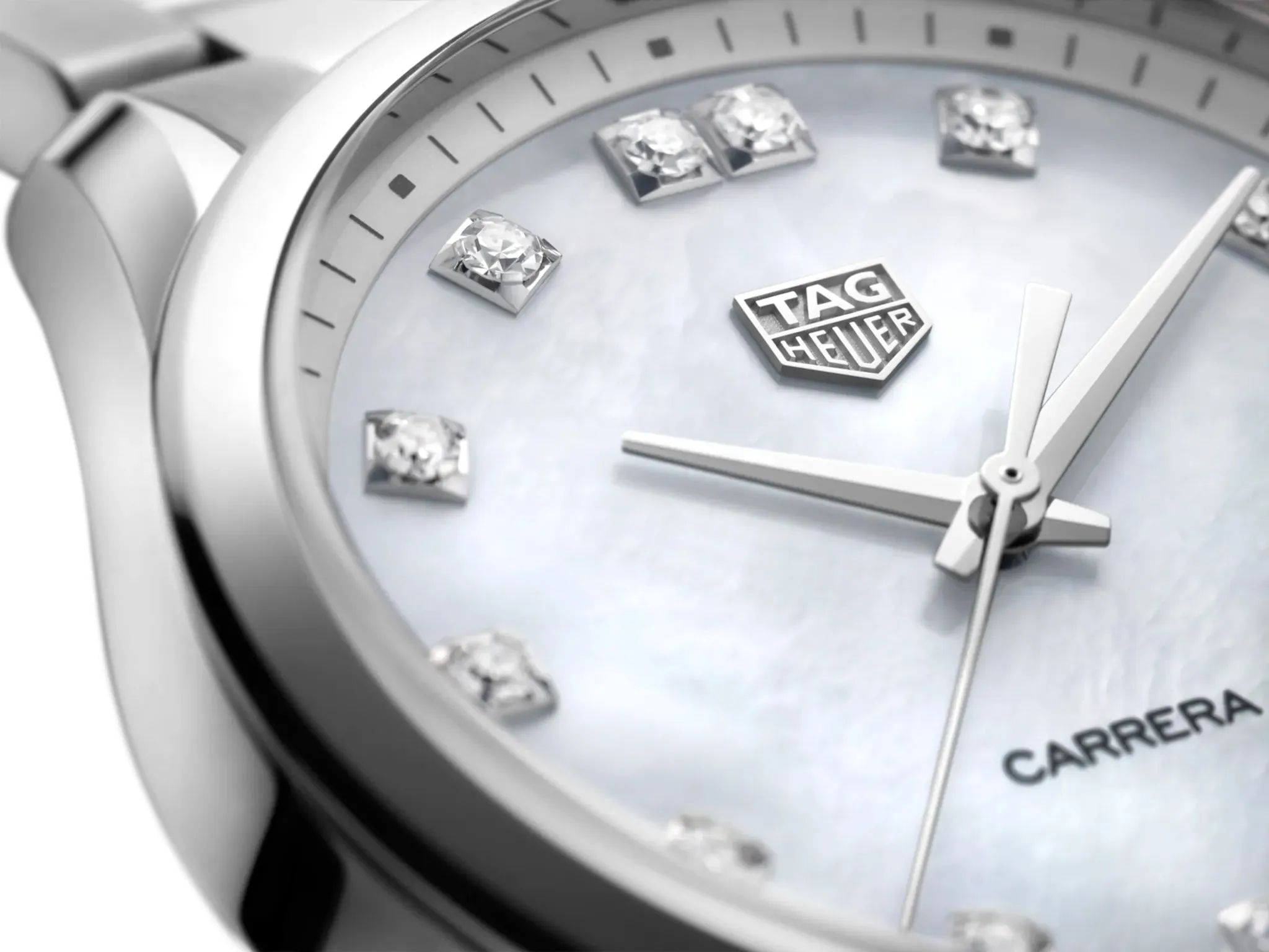 TAG Heuer Carrera Stainless Steel Mother-Of-Pearl Dial Diamonds Date Quartz Womens Watch WBK1318.BA0652