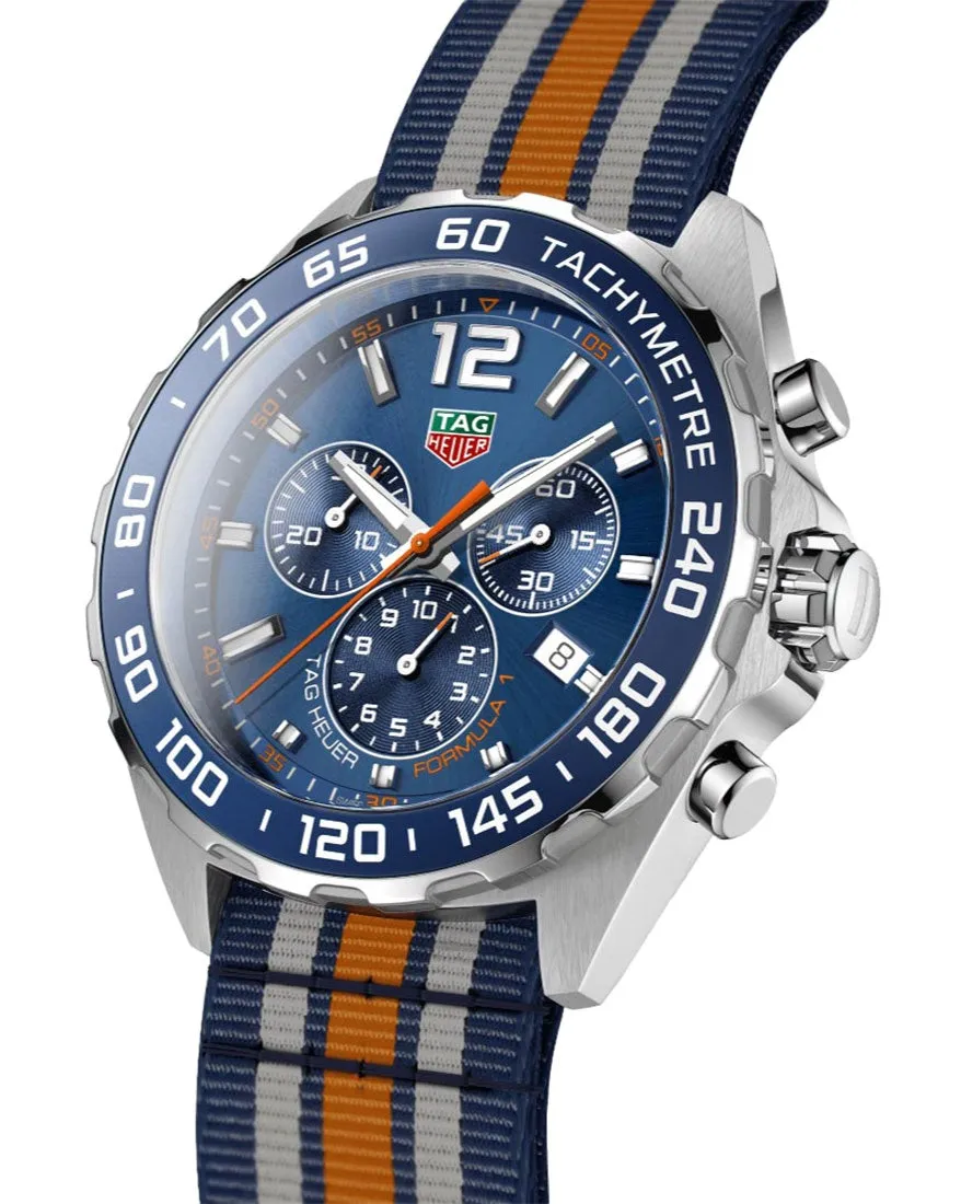 TAG Heuer Formula 1 Chronograph Stainless Steel Nato Strap Blue Dial Date Divers Quartz Mens Watch CAZ1014.FC8196