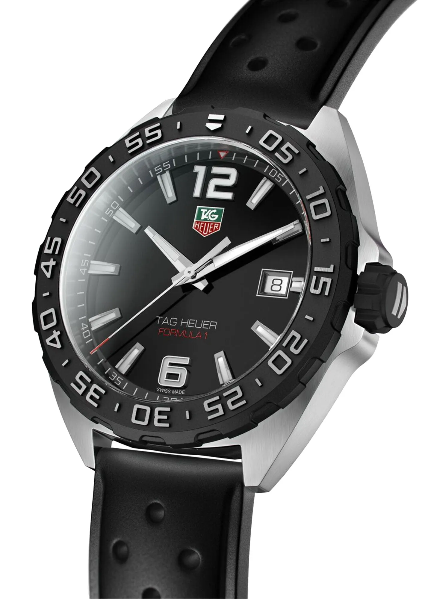 TAG Heuer Formula 1 Stainless Steel Black Rubber Strap Black Dial Date Divers Quartz Mens Watch WAZ1110.FT8023