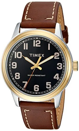 Timex Men's TW2R22900 New England Brown/Gold Leather Strap Watch