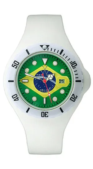 ToyWatch Jelly Flag Brazil Only Time Unisex Plasteramic & White Rubber Watch JYF05BR