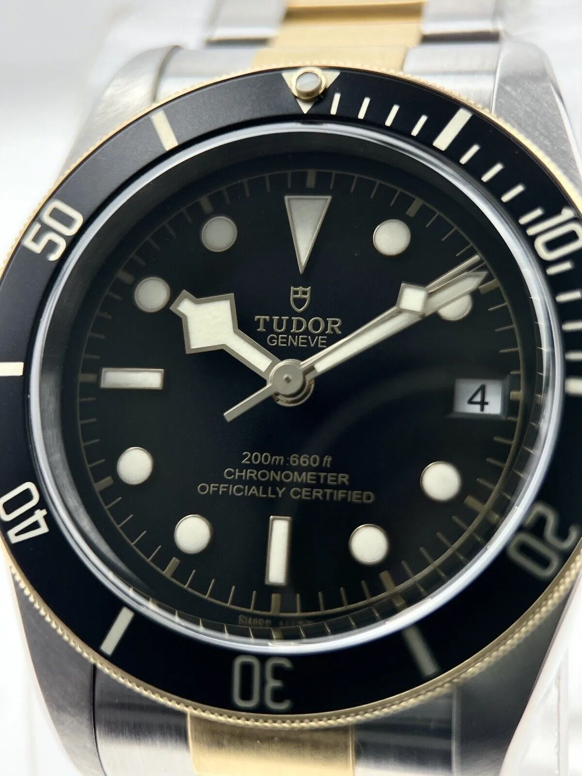 TUDOR Heritage Black Bay S&G 79733N Date 2 Tone 18k Gold Automatic Watch