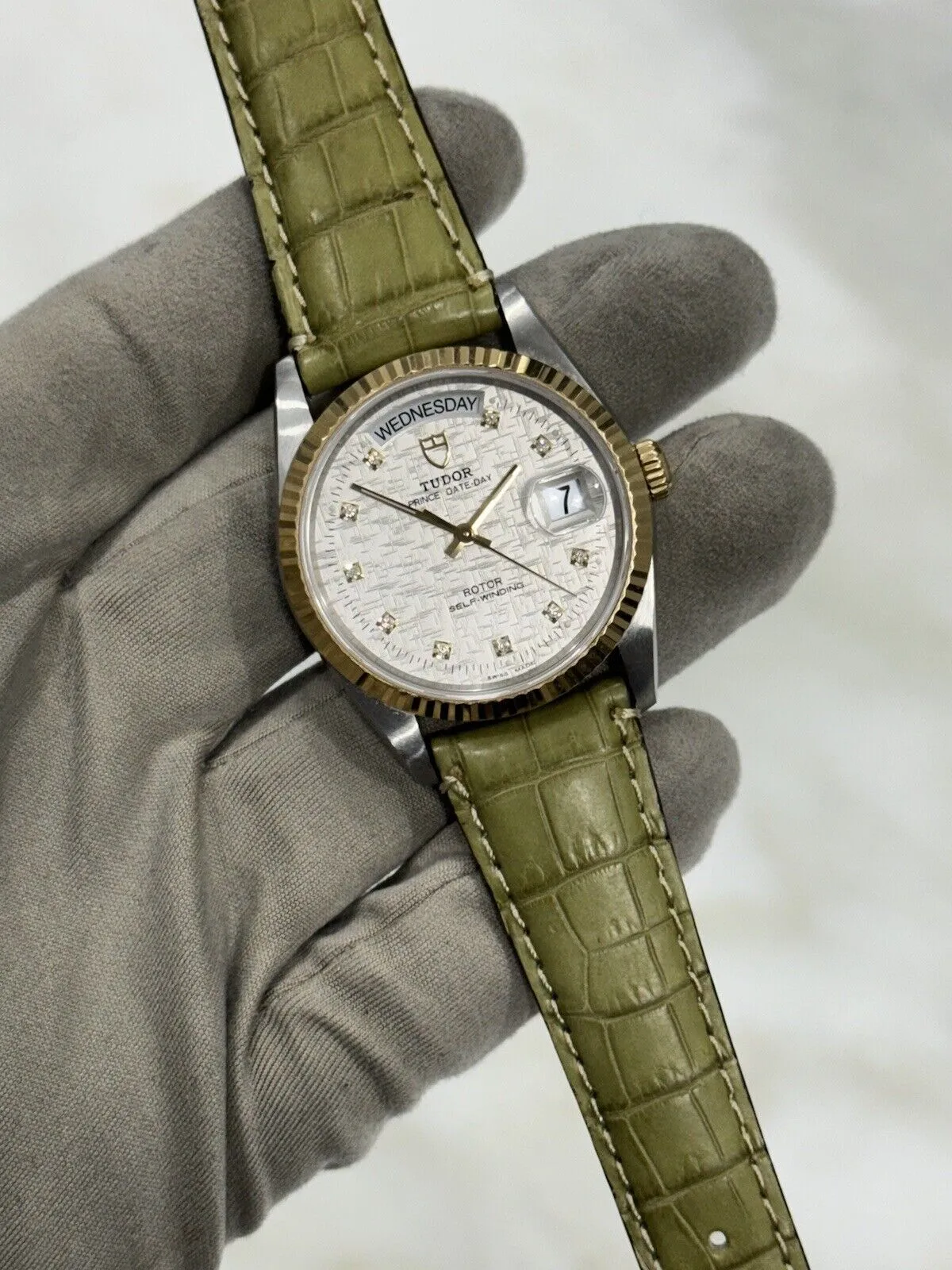Tudor Prince Date-Day 76213 Automatic Factory Diamond Dial -  Box/Papers