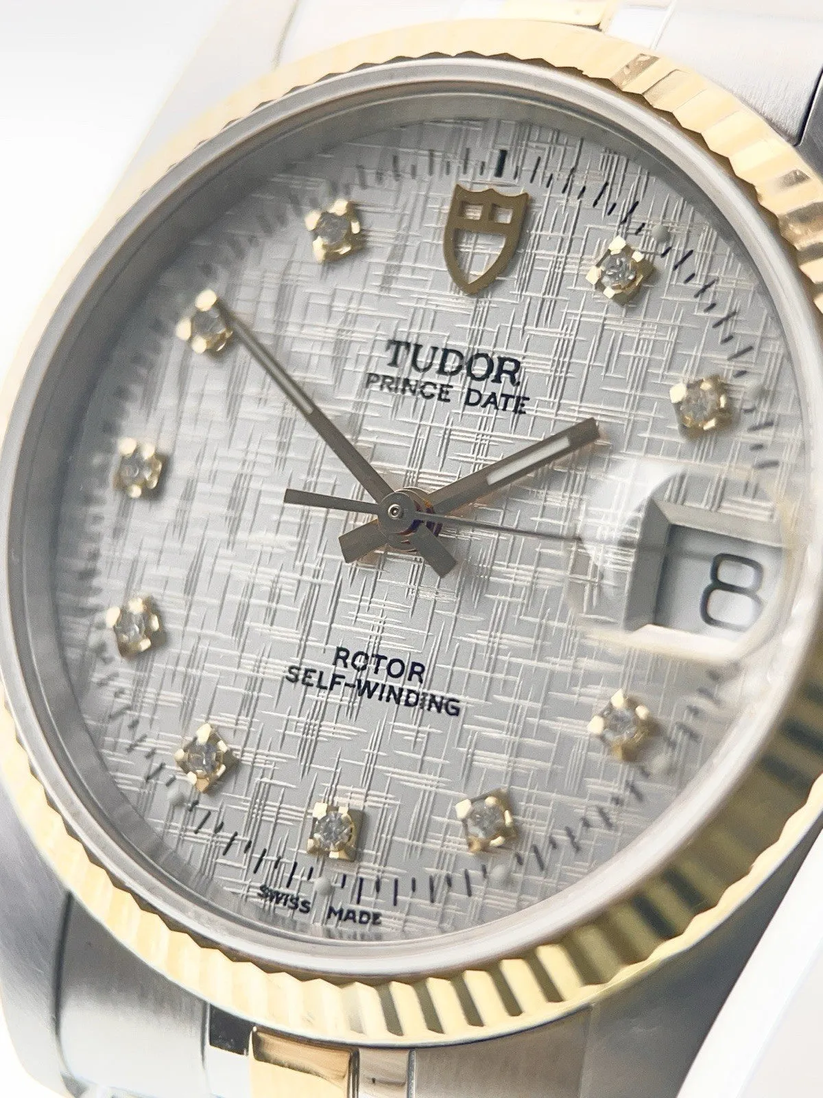 Tudor Prince Date Gold And Steel Silver Diamond 34mm Automatic Mens 74033