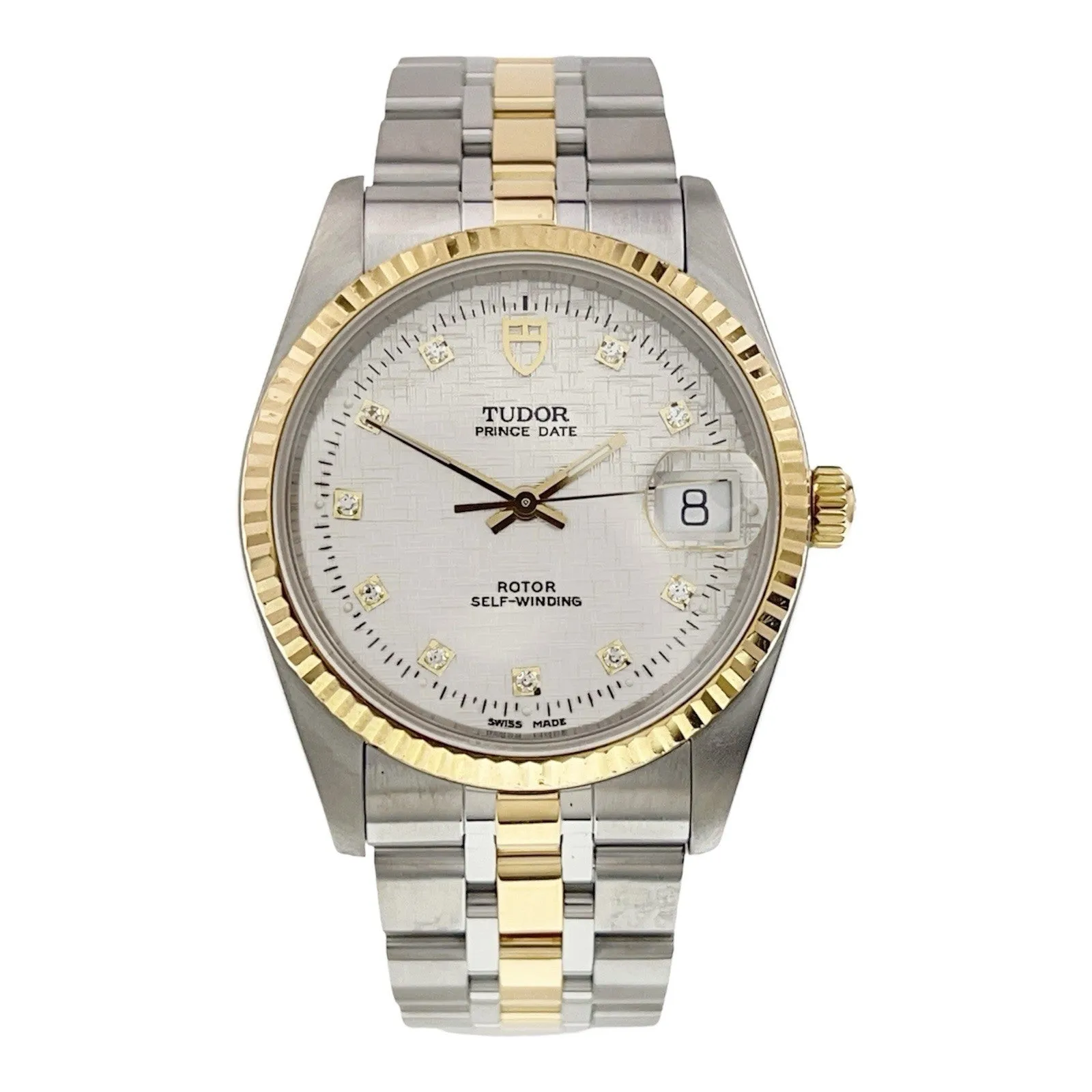 Tudor Prince Date Gold And Steel Silver Diamond 34mm Automatic Mens 74033