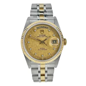 Tudor Prince Day Date 76213 Diamond Dial Gold Steel Automatic Men's Watch 36mm