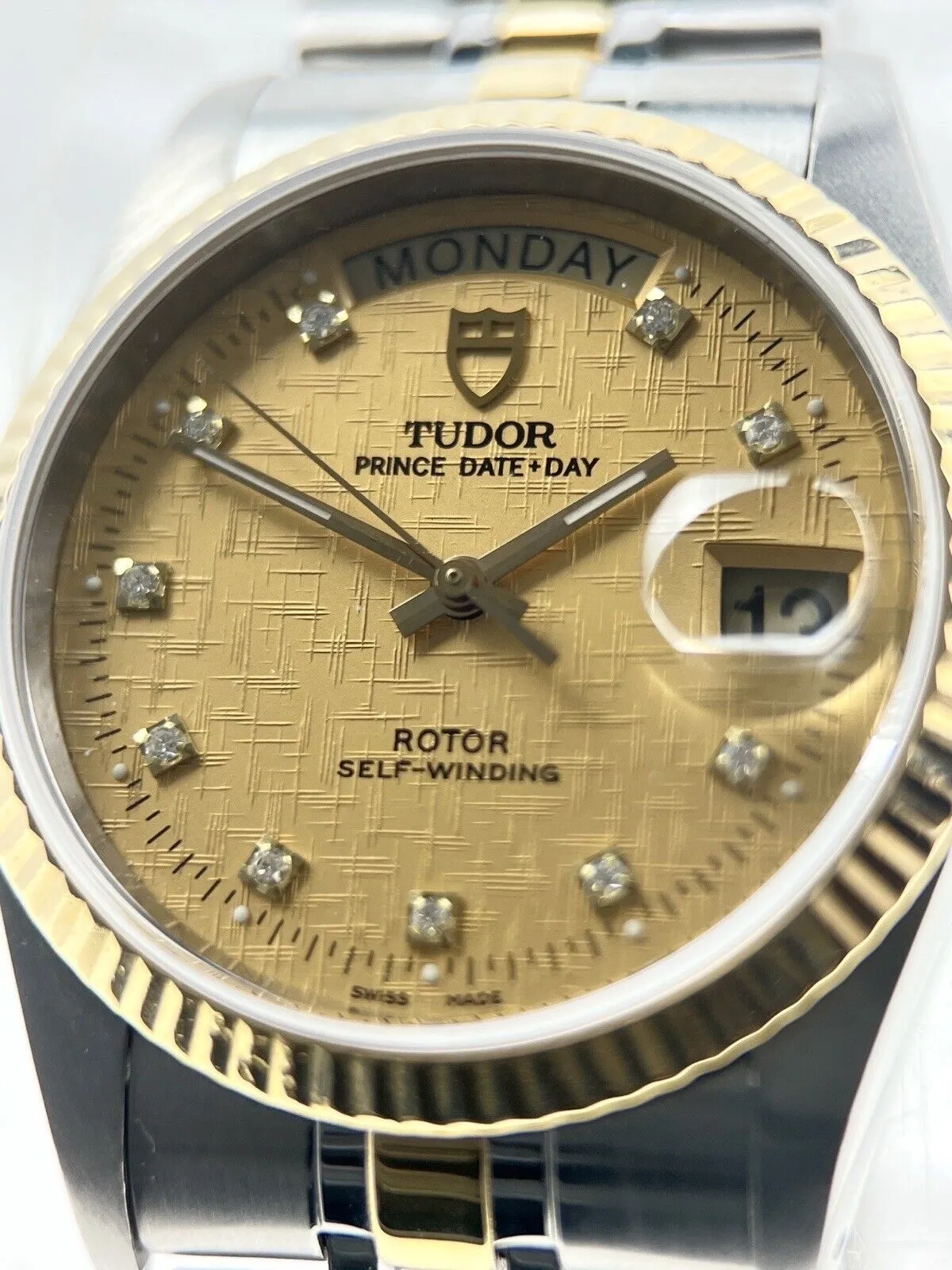 Tudor Prince Day Date 76213 Diamond Dial Gold Steel Automatic Men's Watch 36mm
