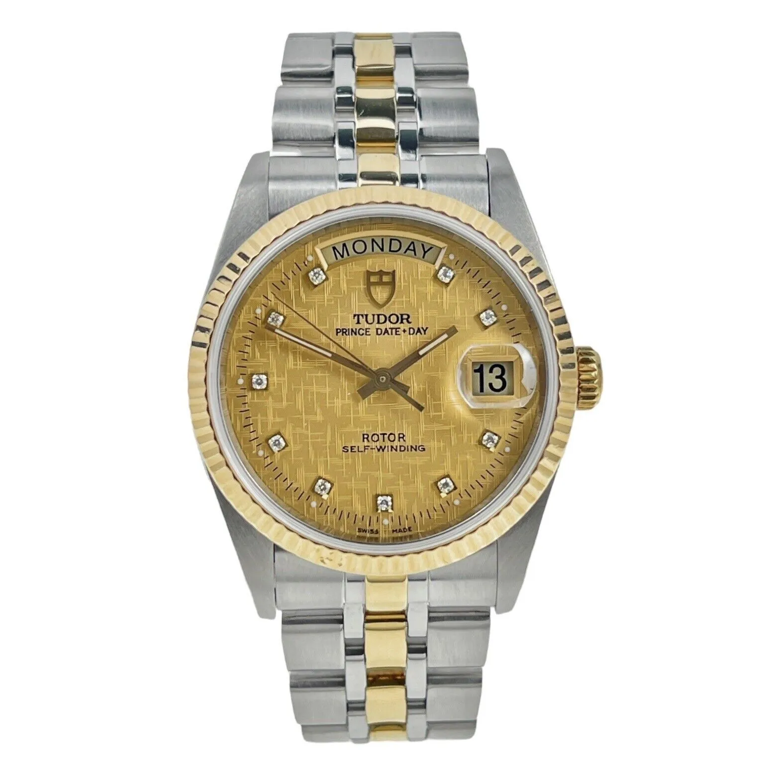 Tudor Prince Day Date 76213 Diamond Dial Gold Steel Automatic Men's Watch 36mm