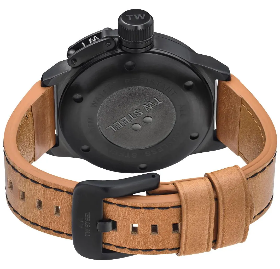 TW Steel Canteen Black PVD Black Dial Brown Leather Strap Date Quartz Mens Watch CS42