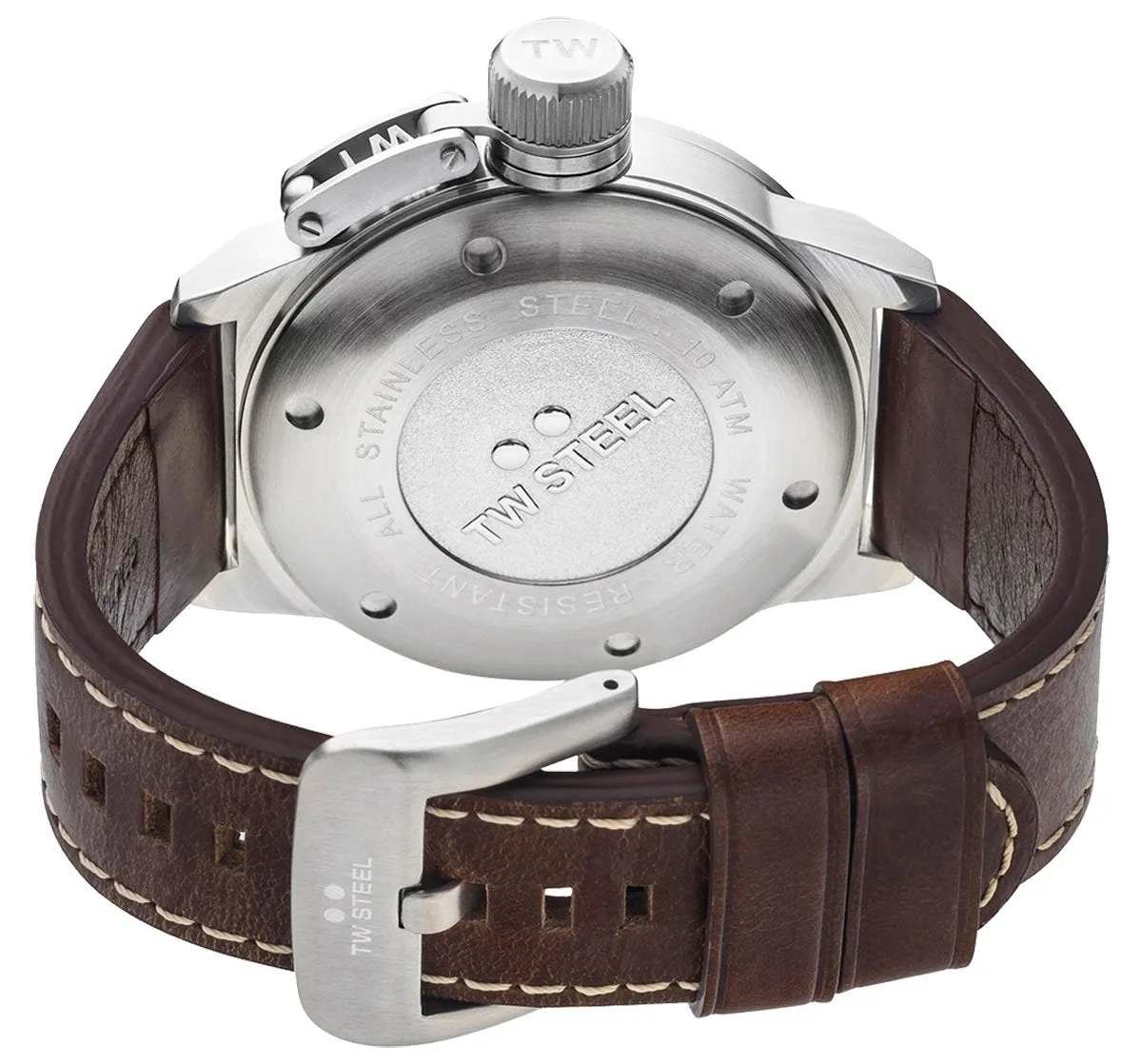 TW Steel Canteen Stainless Steel Brown Leather Strap Black Dial Date Quartz Mens Watch CS31