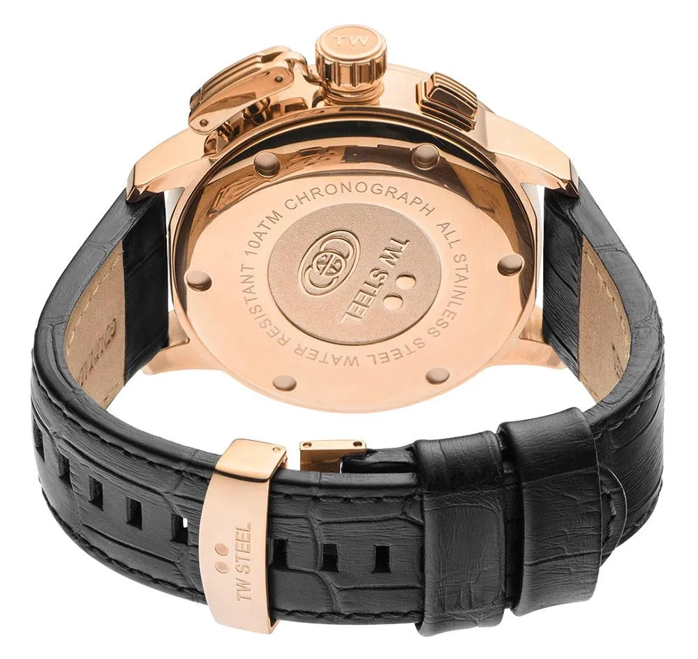 TW Steel Ceo Adesso Chronograph Rose Gold PVD Black Leather Strap Black Dial Quartz Date Mens Watch CE7012