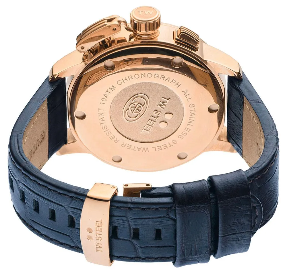 TW Steel Ceo Adesso Chronograph Rose Gold PVD Blue Leather Strap Blue Dial Quartz Date Mens Watch CE7016