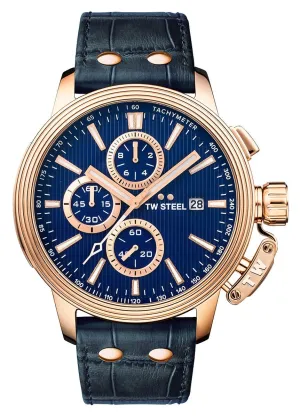 TW Steel Ceo Adesso Chronograph Rose Gold PVD Blue Leather Strap Blue Dial Quartz Date Mens Watch CE7016