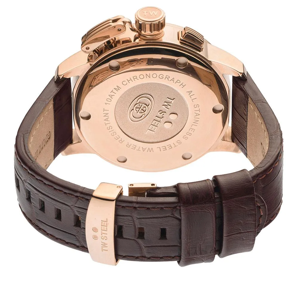 TW Steel Ceo Adesso Chronograph Rose Gold PVD Brown Leather Strap Silver Dial Quartz Date Mens Watch CE7014