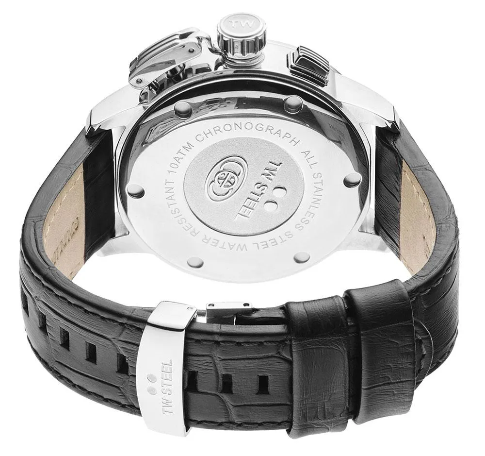TW Steel Ceo Adesso Chronograph Stainless Steel Black Leather Strap Black Dial Quartz Date Mens Watch CE7002