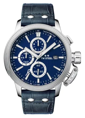 TW Steel Ceo Adesso Chronograph Stainless Steel Blue Leather Strap Blue Dial Quartz Date Mens Watch CE7008