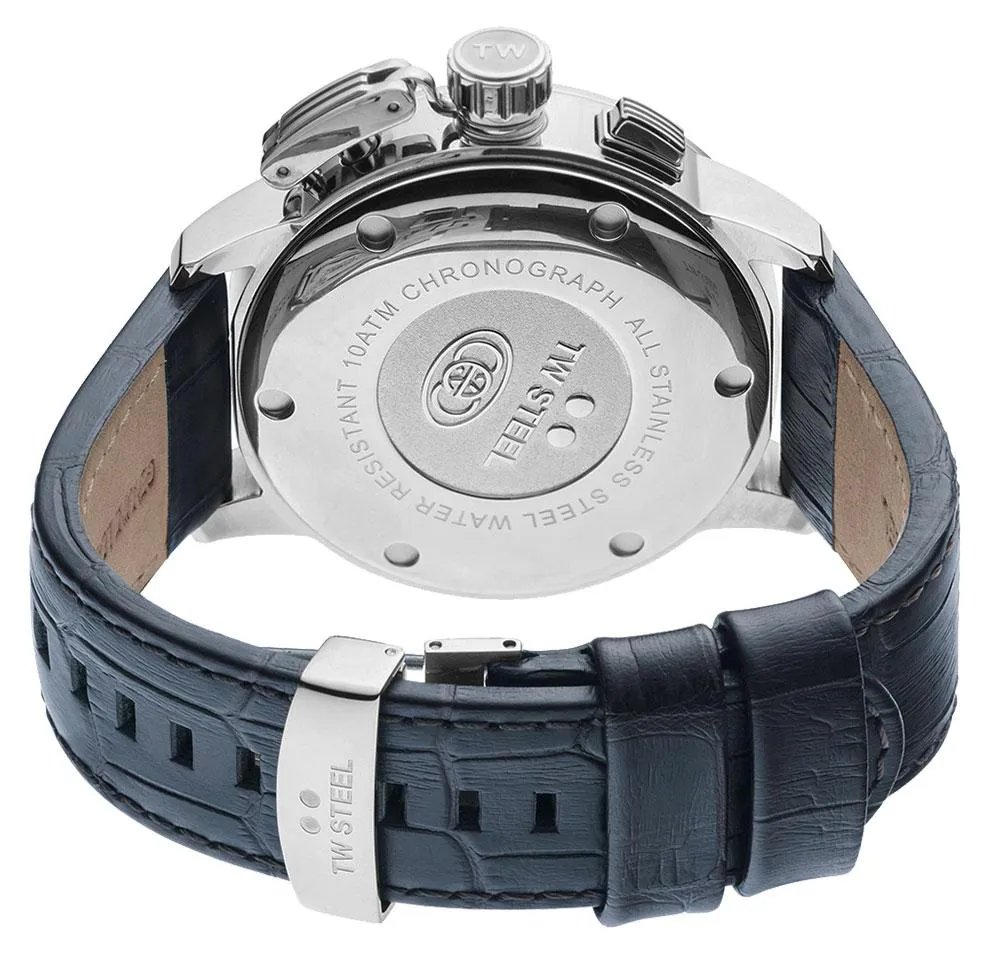 TW Steel Ceo Adesso Chronograph Stainless Steel Blue Leather Strap Blue Dial Quartz Date Mens Watch CE7008