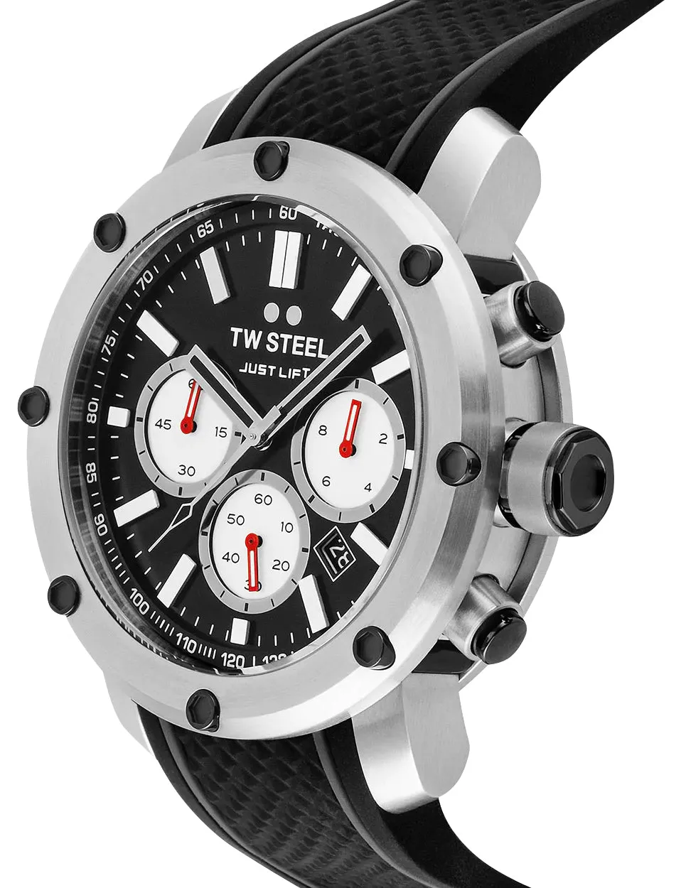 TW Steel Grandeur Tech Simeon Panda Limited Edition Chronograph Stainless Steel Black Dial Black Silicon Strap Date Quartz Mens Watch TS10