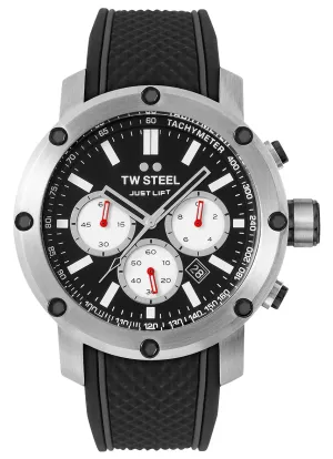 TW Steel Grandeur Tech Simeon Panda Limited Edition Chronograph Stainless Steel Black Dial Black Silicon Strap Date Quartz Mens Watch TS10