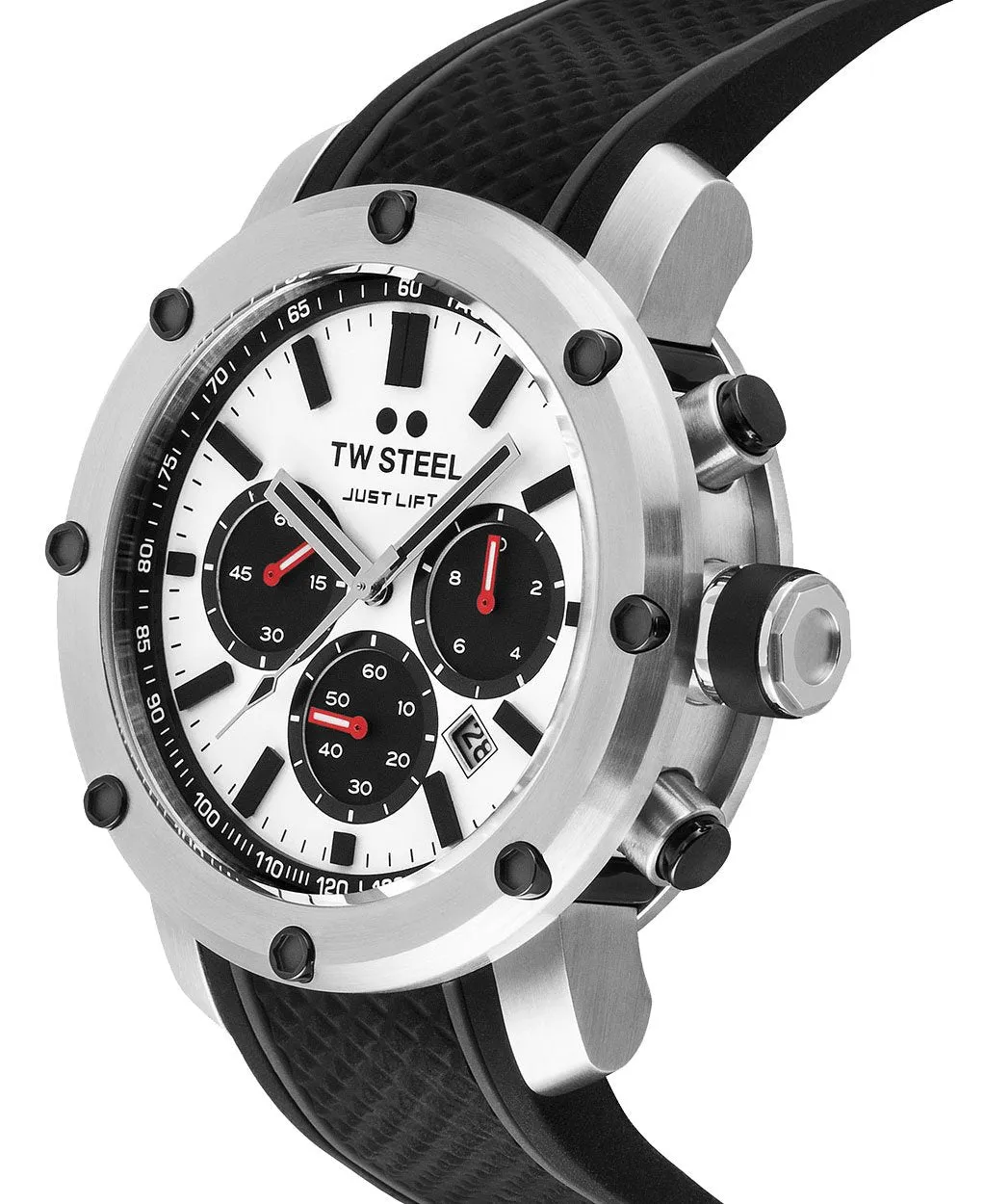 TW Steel Grandeur Tech Simeon Panda Limited Edition Chronograph Stainless Steel Black Silicone Strap White Dial Date Quartz Mens Watch TS9