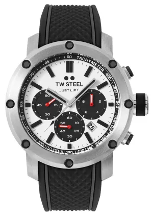TW Steel Grandeur Tech Simeon Panda Limited Edition Chronograph Stainless Steel Black Silicone Strap White Dial Date Quartz Mens Watch TS9
