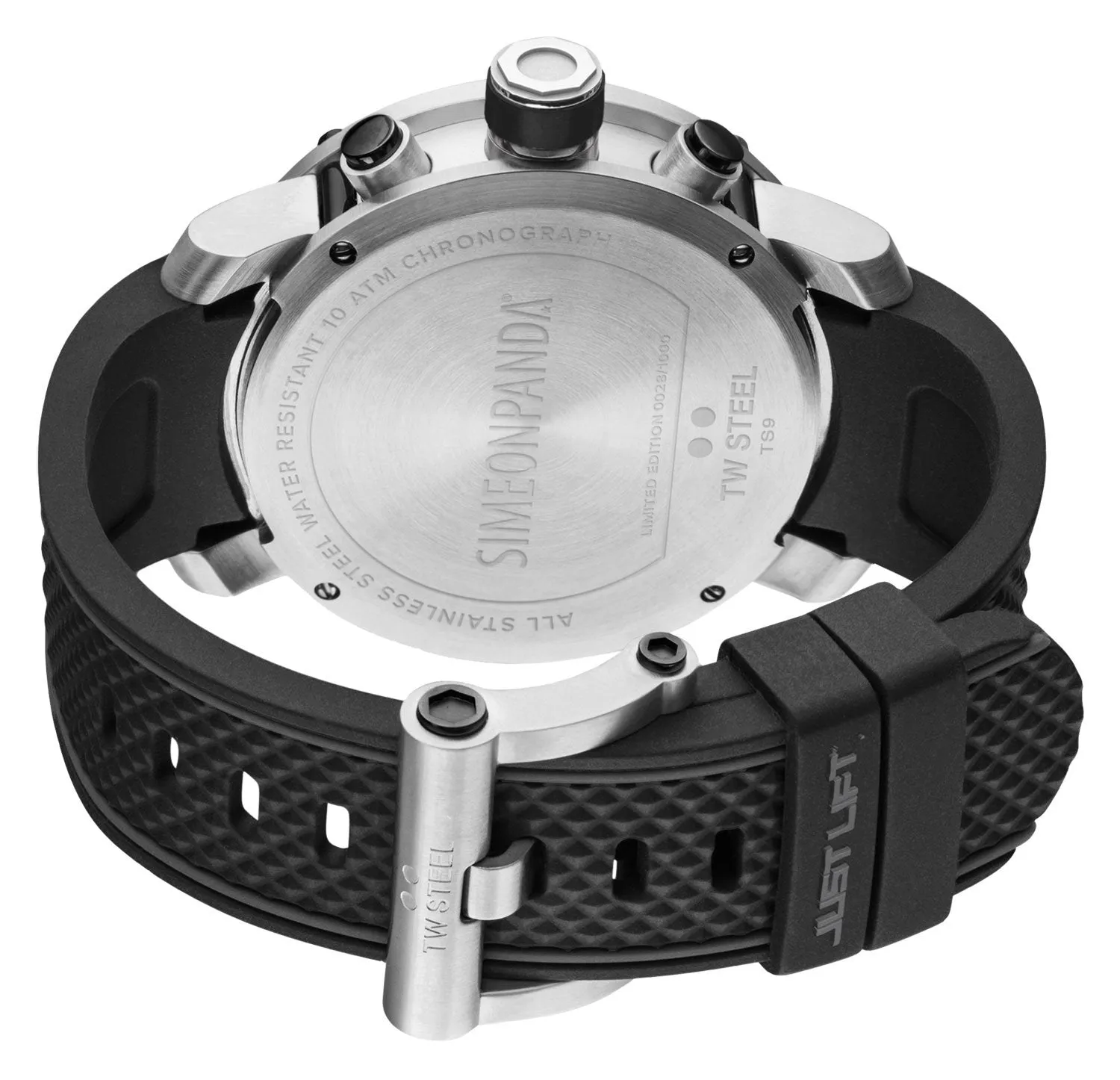 TW Steel Grandeur Tech Simeon Panda Limited Edition Chronograph Stainless Steel Black Silicone Strap White Dial Date Quartz Mens Watch TS9