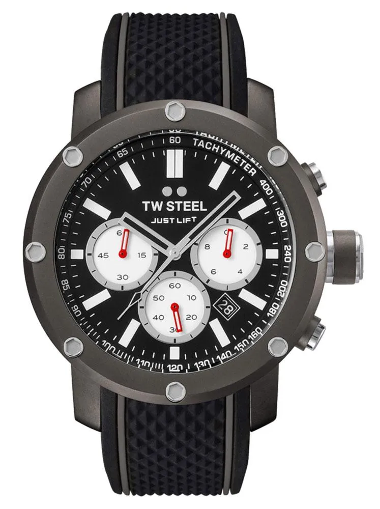 TW Steel Grandeur Tech Simeon Panda Limited Edition Chronograph Titanium PVD Black Silicone Strap Black Dial Date Quartz Mens Watch TS12