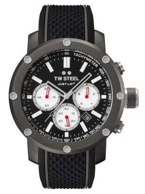 TW Steel Grandeur Tech Simeon Panda Limited Edition Chronograph Titanium PVD Black Silicone Strap Black Dial Date Quartz Mens Watch TS12