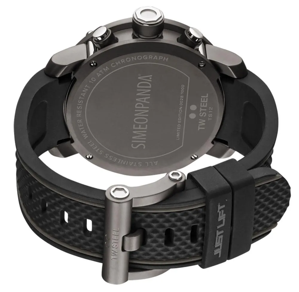 TW Steel Grandeur Tech Simeon Panda Limited Edition Chronograph Titanium PVD Black Silicone Strap Black Dial Date Quartz Mens Watch TS12