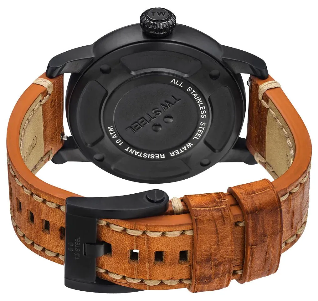 TW Steel Maverick Black PVD Black Dial Brown Leather Strap Date Quartz Mens Watch MS32
