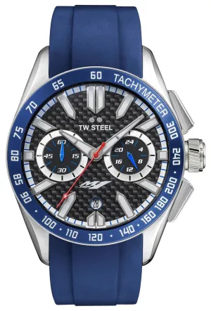 TW Steel Yamaha Factory Racing Special Edition Chronograph Stainless Steel Black Dial Blue Rubber Strap Date Quartz Mens Watch GS4