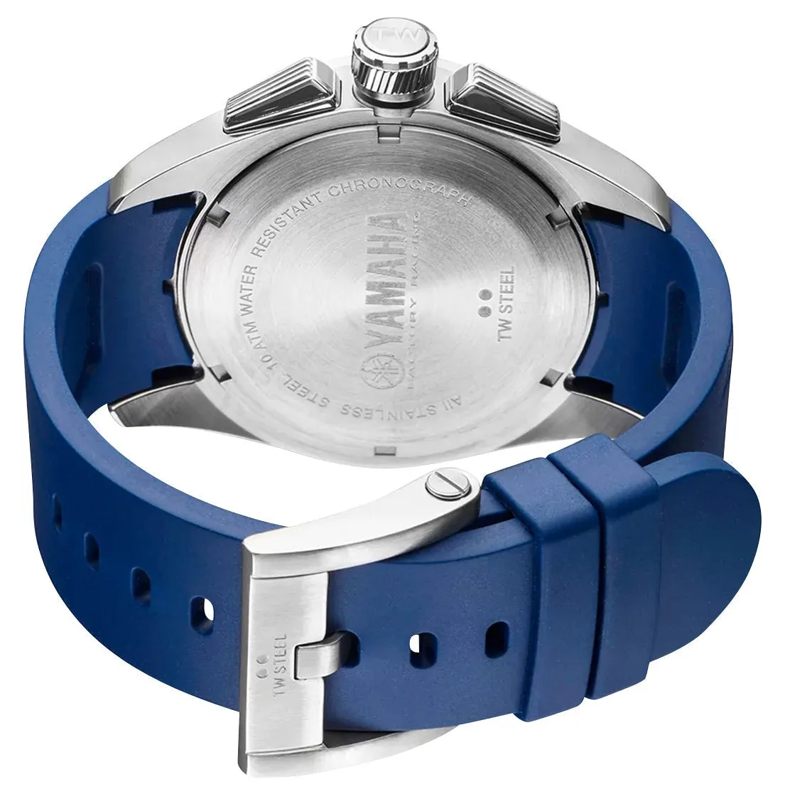 TW Steel Yamaha Factory Racing Special Edition Chronograph Stainless Steel Black Dial Blue Rubber Strap Date Quartz Mens Watch GS4