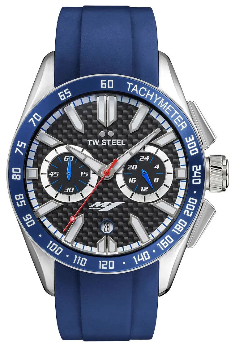 TW Steel Yamaha Factory Racing Special Edition Chronograph Stainless Steel Black Dial Blue Rubber Strap Date Quartz Mens Watch GS4