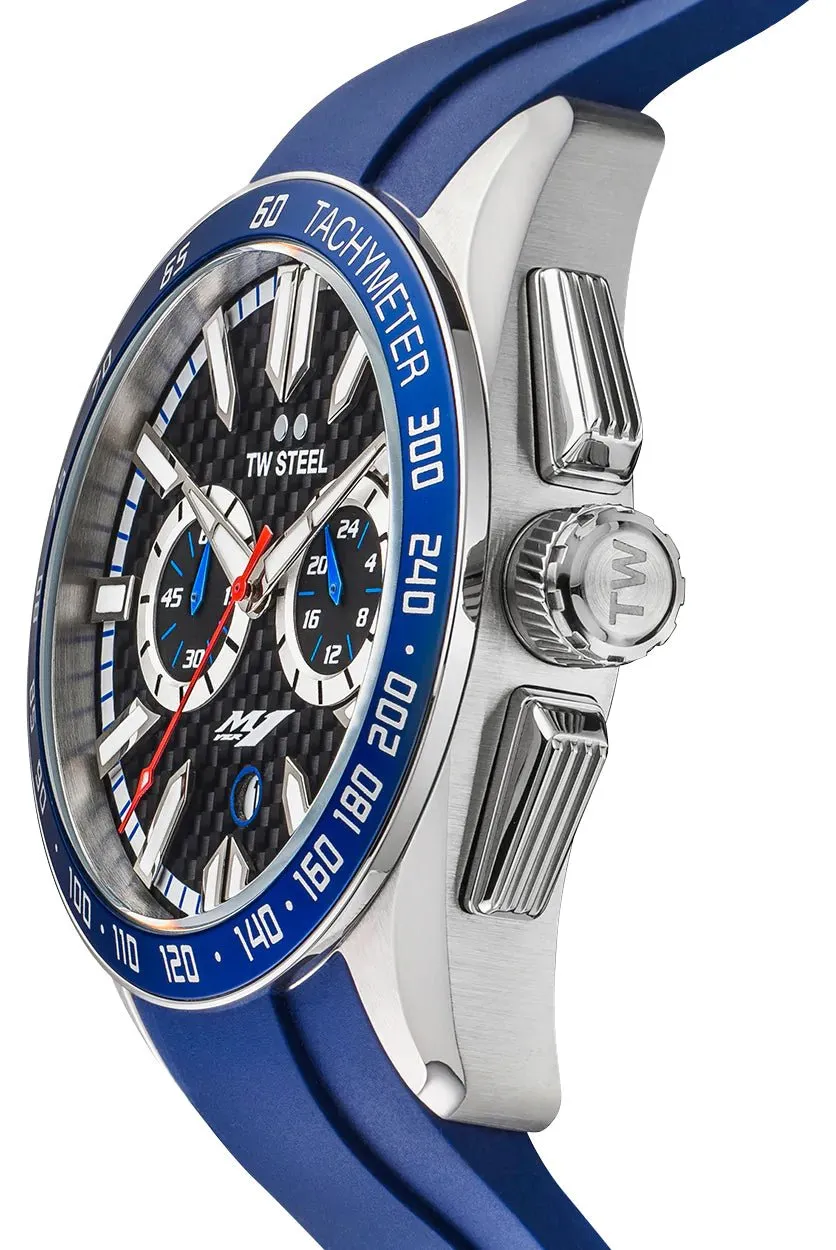 TW Steel Yamaha Factory Racing Special Edition Chronograph Stainless Steel Black Dial Blue Rubber Strap Date Quartz Mens Watch GS4