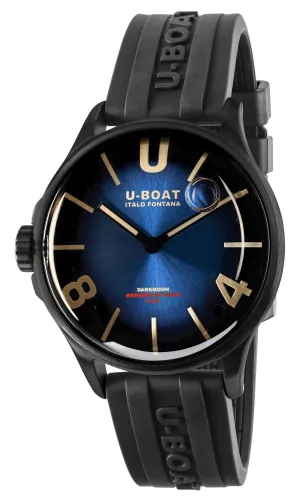 U-Boat Darkmoon Black PVD Blue Dial Black Rubber Strap Quartz Mens Watch 9020
