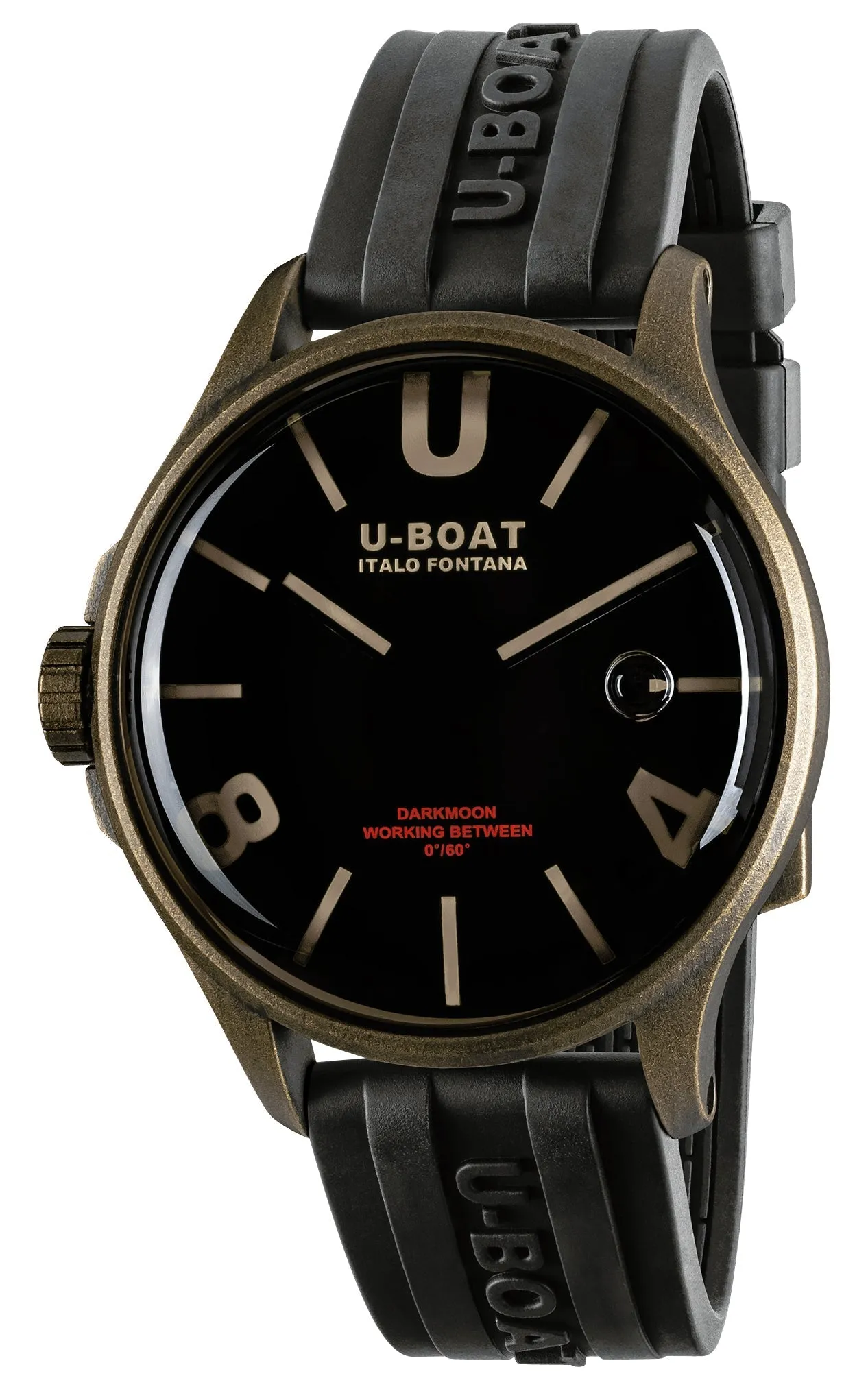 U-Boat Darkmoon Bronze PVD Black Dial Black Rubber Strap Quartz Mens Watch 9548